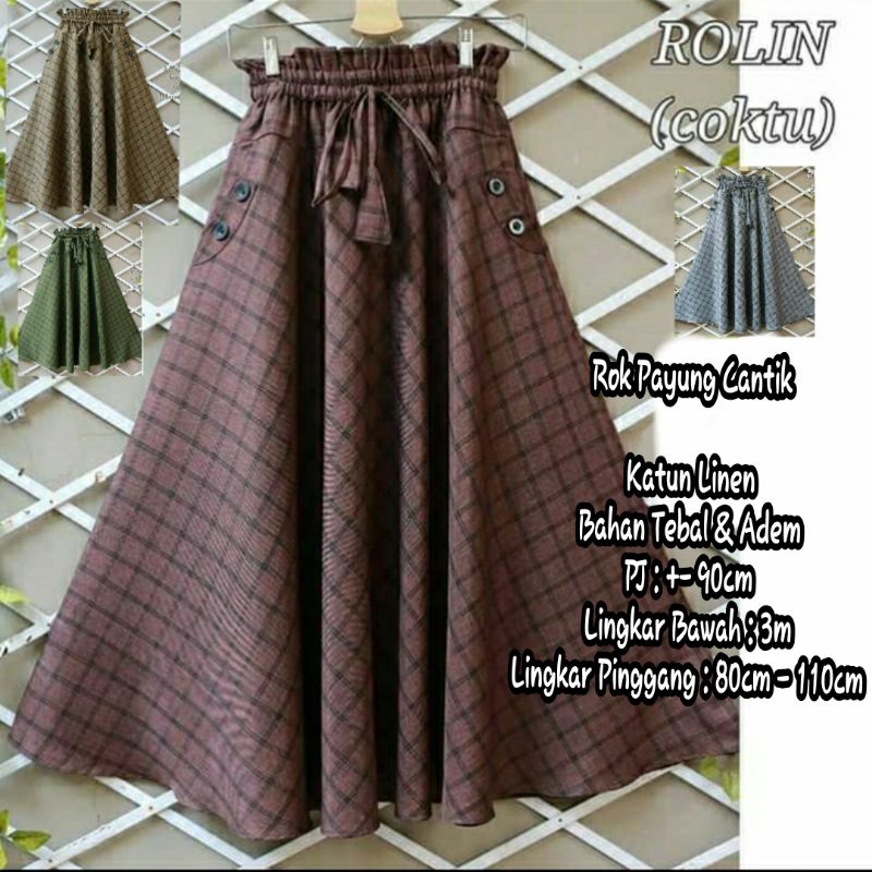 Jual Rok Katun Wanita Payung Motif Garis Kotak Kekinian Rok Cewek ...