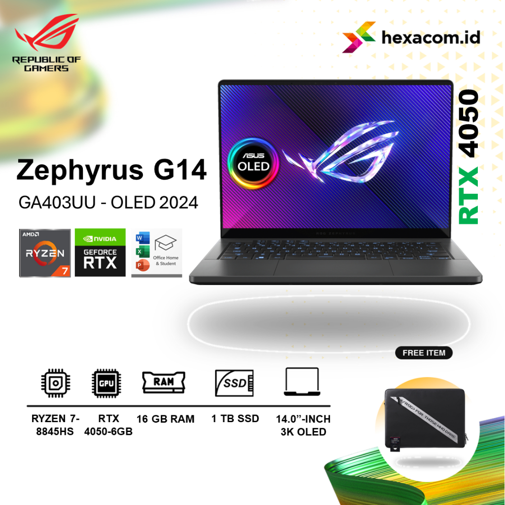 Jual Laptop Asus ROG Zephyrus G14 Oled GA403UU Ryzen 7 8845HS / RTX