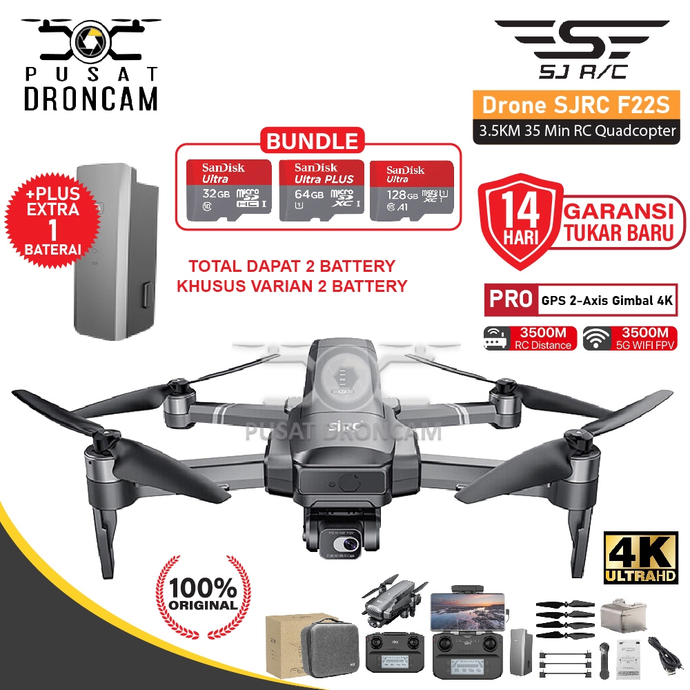 Jual SJRC F22S Pro GPS Drone 2-Axis Gimbal 4K 3.5KM 35 Min RC ...