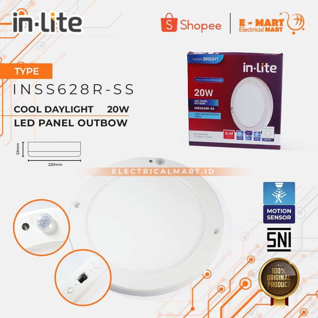 Jual Inlite Panel LED Outbow OB Sensor Gerak dan Cahaya 20W INS628-SS ...