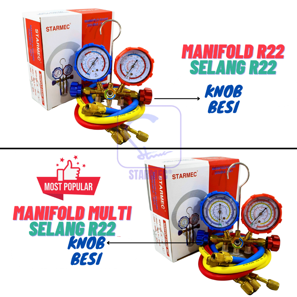 Jual Manifold AC R22 R410 R32 + Selang R22/R32 Starmec (Knob Besi ...