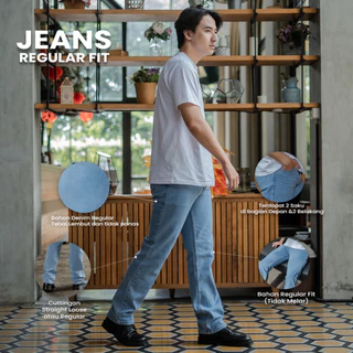 BAPIN Celana Jeans Reguler Pria - Basic Long Denim Pants Standar