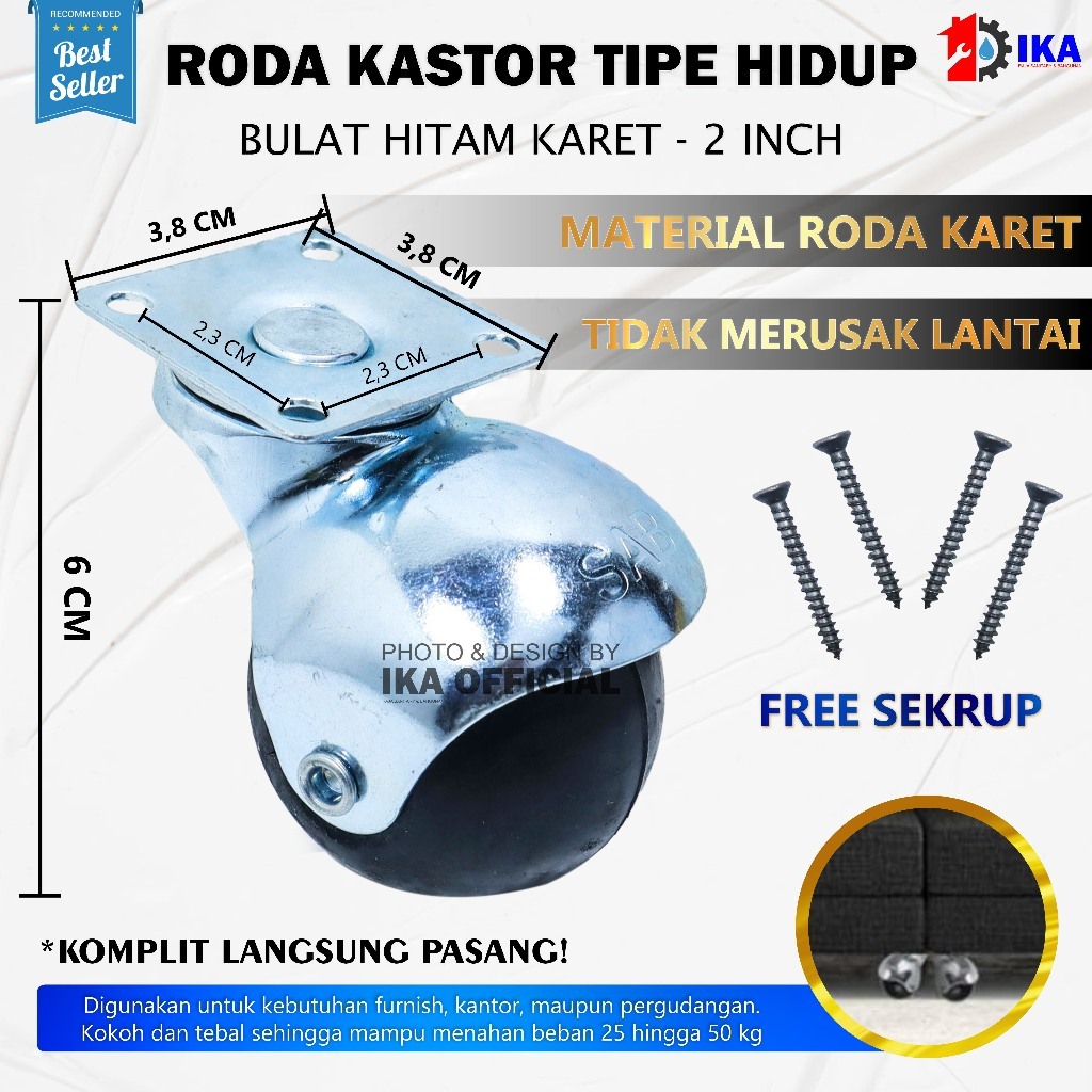 Jual Roda Caster Karet Bulat Hidup 2 Inch Inci Castor Putar Plastik ...