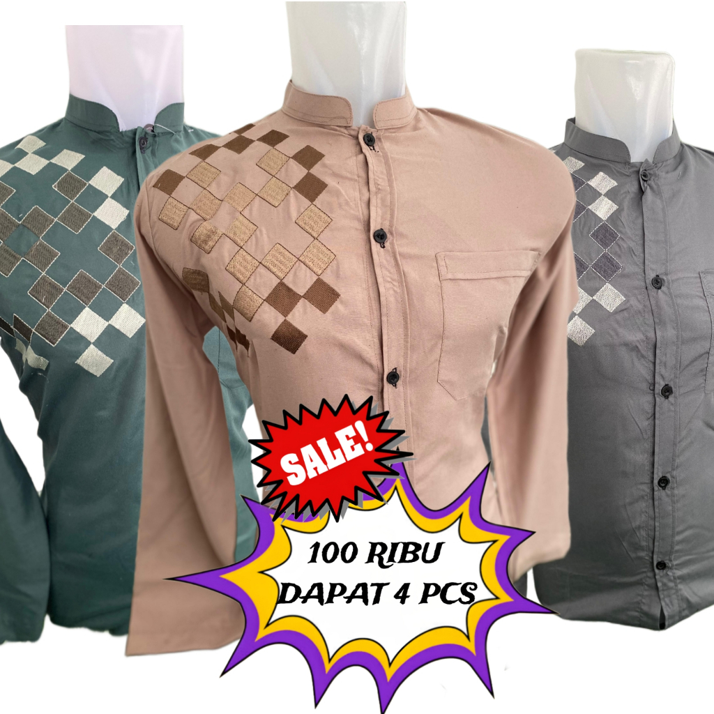 AKAALFATIH Baju Koko Lengan Panjang Katun Bordir Koko Dewasa