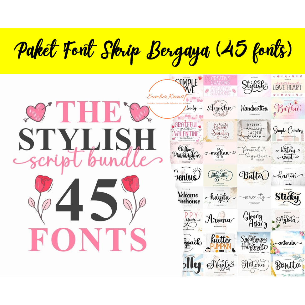 Jual Paket Font Skrip Bergaya (45 fonts) | Shopee Indonesia