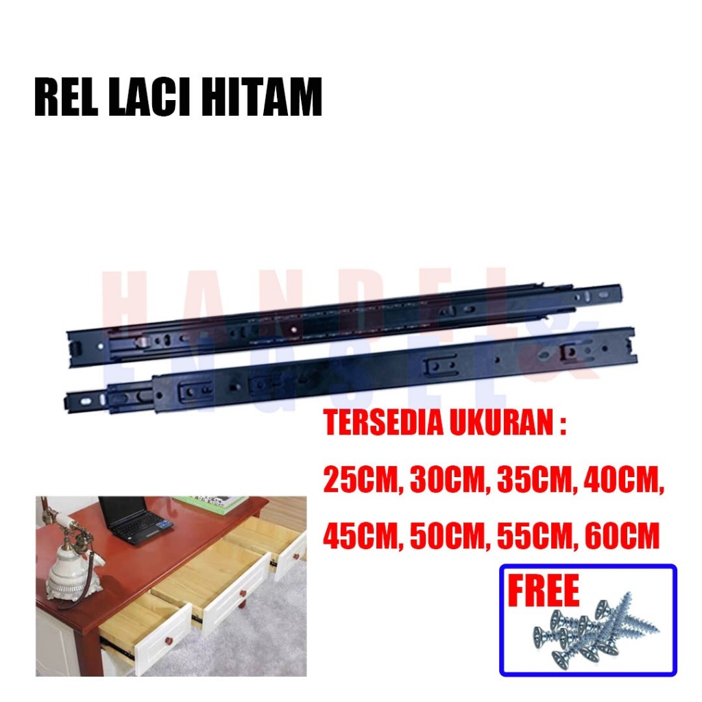 Jual Rel Laci Double Track Full Extension Hitam 35 cm Lebar 35 mm (FREE ...