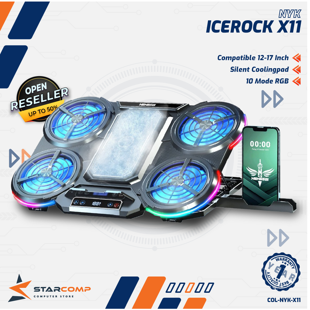 Jual NYK X11 Icerock Cooling Pad Laptop Thermoelectric Radiator RGB 4
