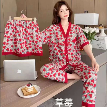 3 In 1 Baju Tidur Satin Wanita Piyama Saten Import Premium
