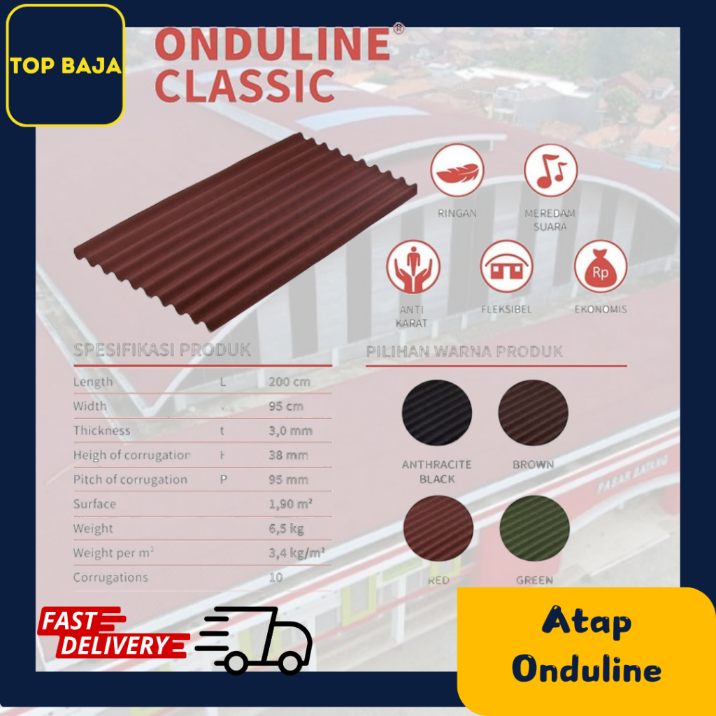 Jual Onduline Genteng Tile Atap Bergelombang Bitumen Classic 95cm X ...