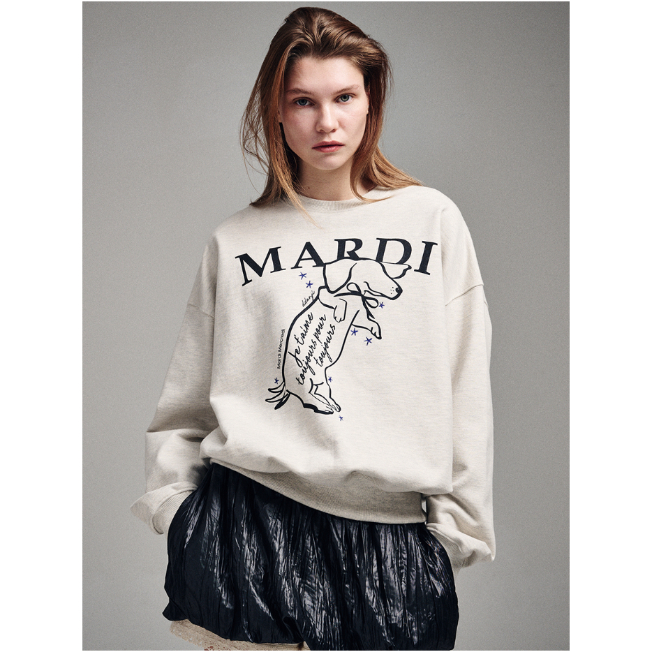 【Mardi Mercredi】SWEATSHIRT HOLIDAY SWING THE TAIL DDANJI SWEATSHIRT SWING THE TAIL DDANJI FLOWER NECKLACE_OATMEAL