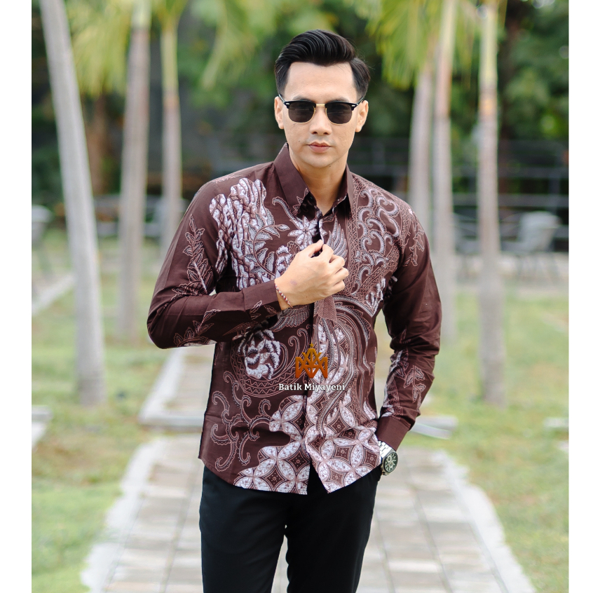 Jual PEKSI COKLAT batik pria lengan panjang slimfit premium lapis ...