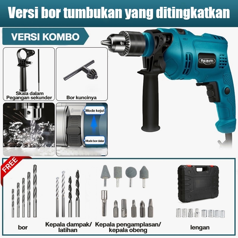 Jual REAIM Mesin Bor 13mm Mesin Bor Impact Drill Listrik Bor beton Bor ...