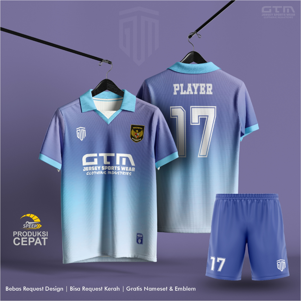 Jual JERSEY BOLA FUTSAL GRADASI UNGU TOSCA PUTIH KERAH RETRO