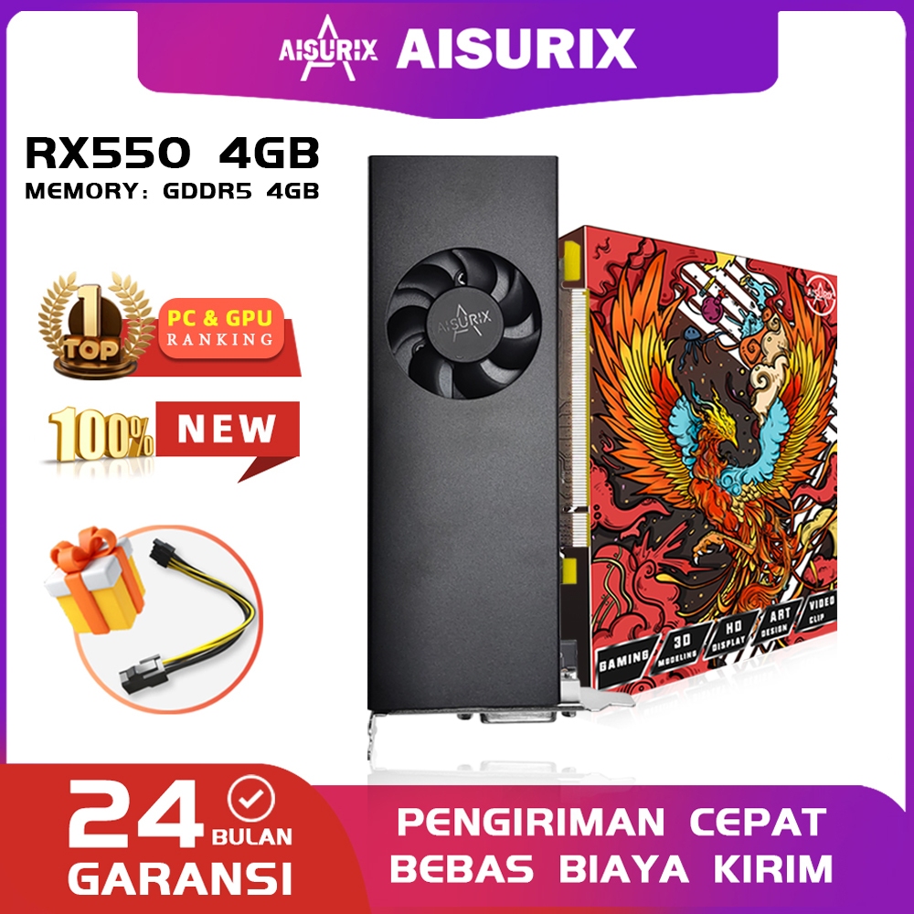 Jual AISURIX AMD RX 550 4GB DDR5 128Bit Graphics Card Dual Fans GPU ...