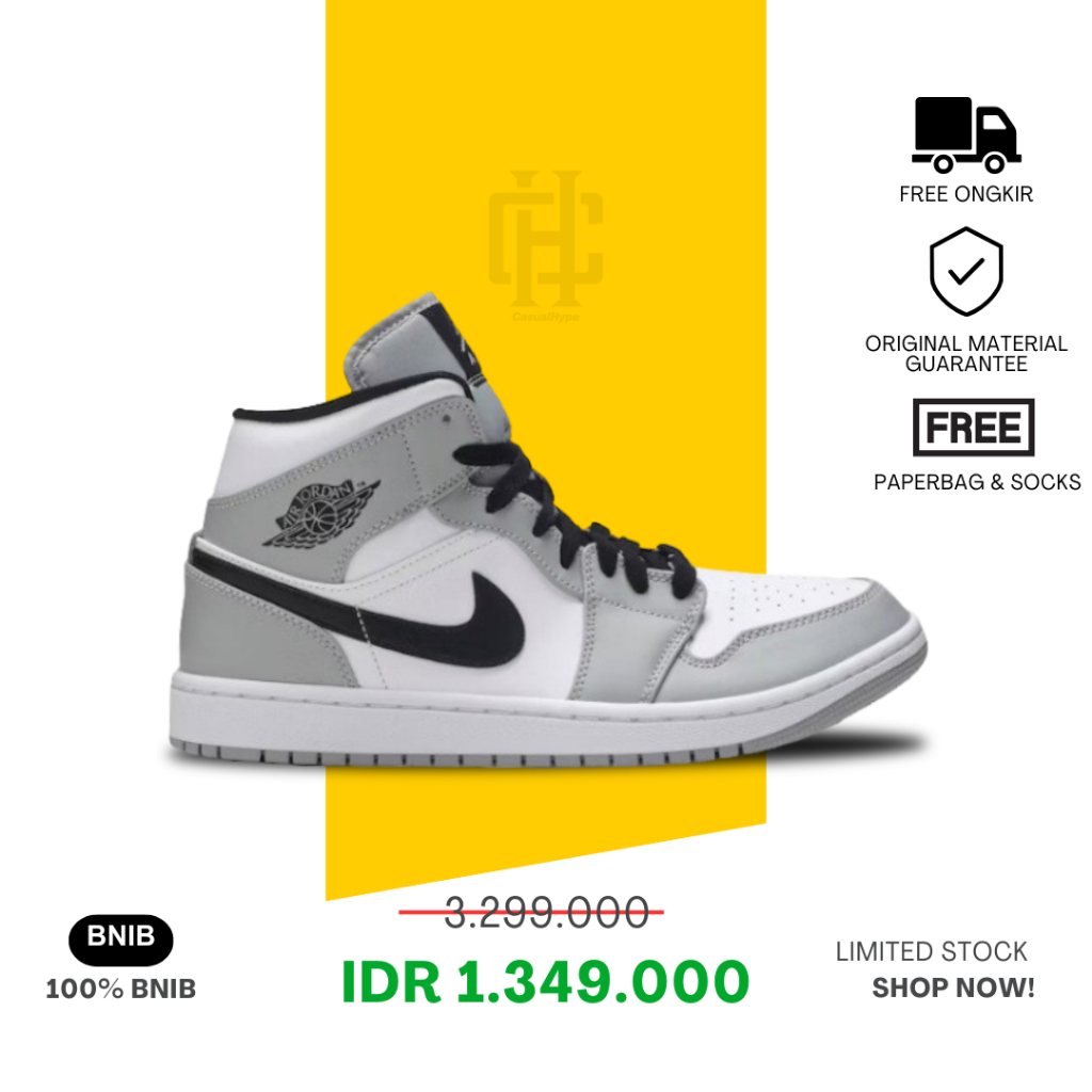 Sepatu Air Jordan Retro Mid Light Smoke Grey 100% BNIB Authentic