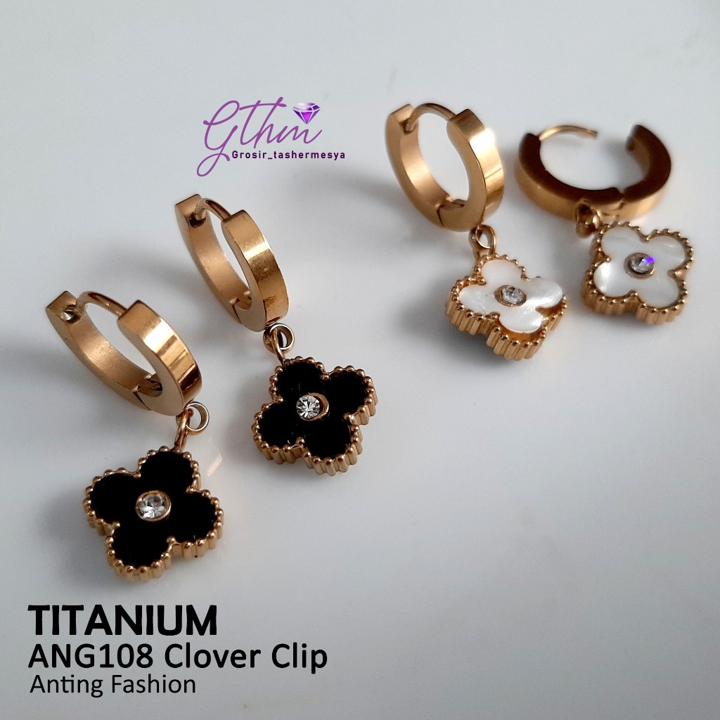 Jual Anting tusuk clover flower trendy titanium stainless steel mewah ...