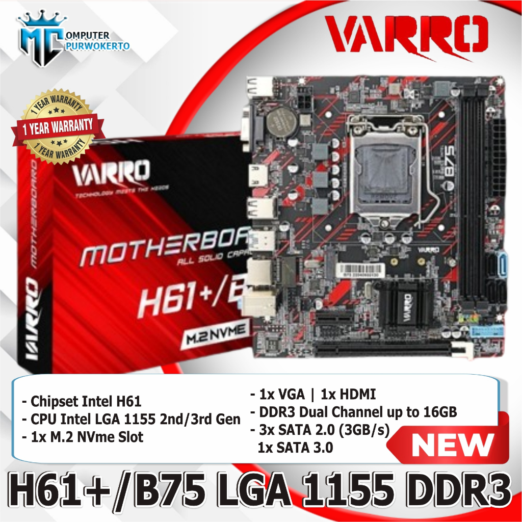 Jual Mainboard Mobo Motherboard H61+ B75 Socket LGA 1155 Varro NVME New ...