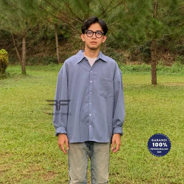 RoomFazza Kemeja Oversized Pria Lengan Panjang Kemeja Kasual Kemeja Polos Kemeja Pria Kemeja
