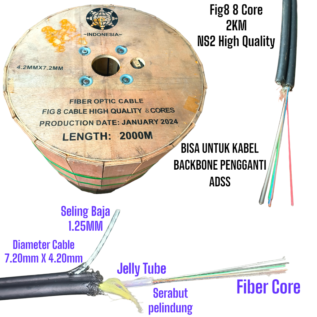 Jual kabel fo fig8 2 core jelly tube 2km NS2 high quality / drop core ...