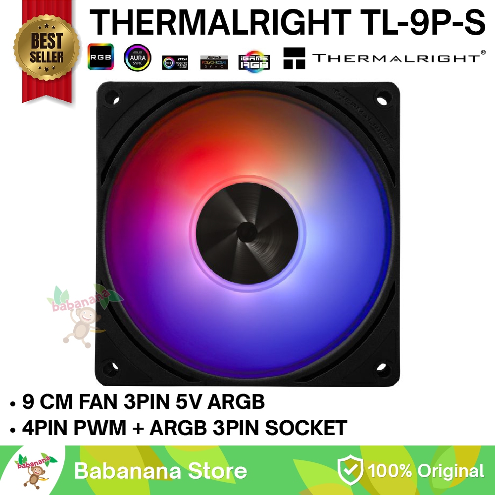 Jual Thermalright TL-9P-S ARGB 3PIN FAN 9CM PWM 4PIN BLACK COOLER PC ...