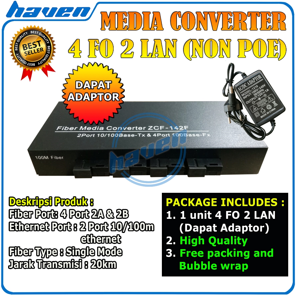Jual Media Converter 4 FO 2 LAN 4 SC 2 RJ45 10/100 Mbps Full Body ...