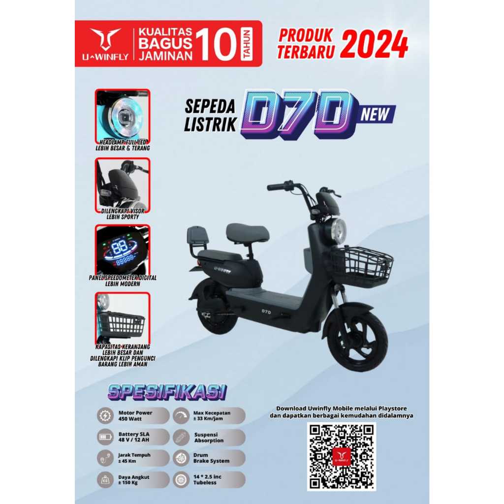 SEPEDA LISTRIK U-WINFLY R8S/D8S/ DRAGON FLY 7S DF 7S R7S M60  BERGARANSI D8s UWINFLY D7D SEPEDA LISTRIK UWINFLY D7D - Main Image