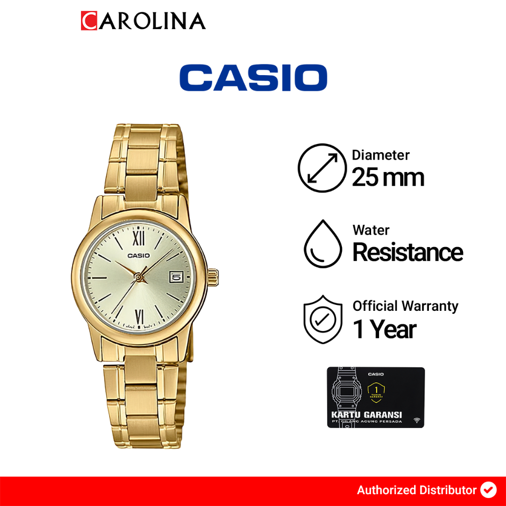 Jam Tangan Wanita Casio General LTP-V002G-9B3 Silver Dial Gold Stainless Steel Band