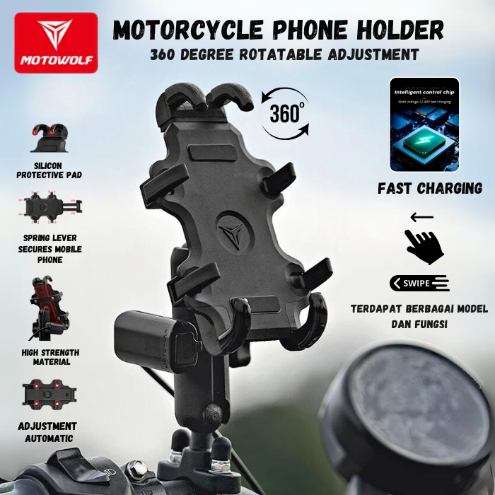 Jual Motowolf Phone Holder Motor Holder Motor Usb Charge Fast Charging ...