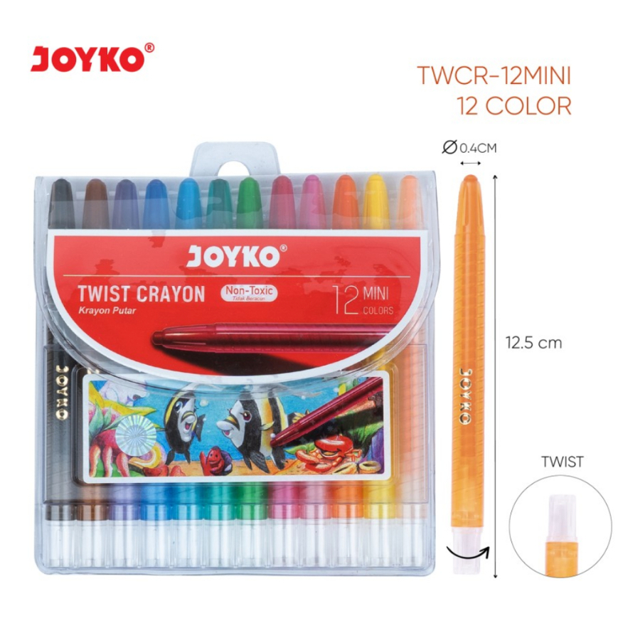 Jual CRAYON PUTAR MINI JOYKO 12 WARNA PENDEK / Krayon / Oil Pastel