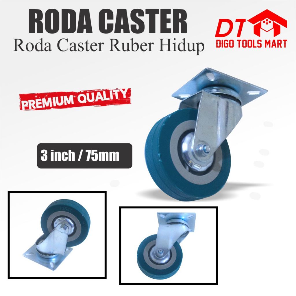 Jual Roda Caster Karet Rubber Hidup Non Rem 3 Inci Roda Kastor Karet ...
