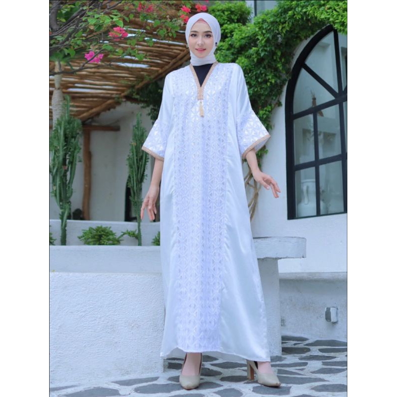 Jual abaya putih//abaya lebaran//mewah | Shopee Indonesia