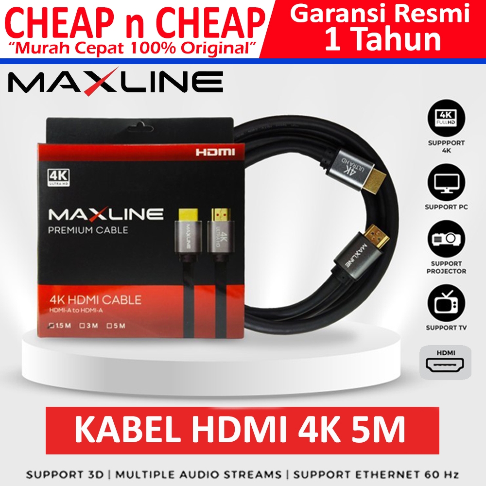 Jual Kabel HDMI 5m 4K Ultra HD Maxline 2.0 Premium Quality 5 Meter m ...