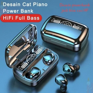 HEADSET BLUETOOTH M10 F9 Powerbank 3500mAh Earphone Headset Wireless Bluetooth Full Bass Stereo