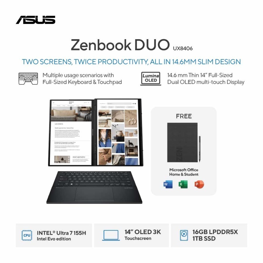 Jual ASUS Zenbook DUO Inkwell Gray [Intel® Core™ Ultra 7 Processor 155H ...