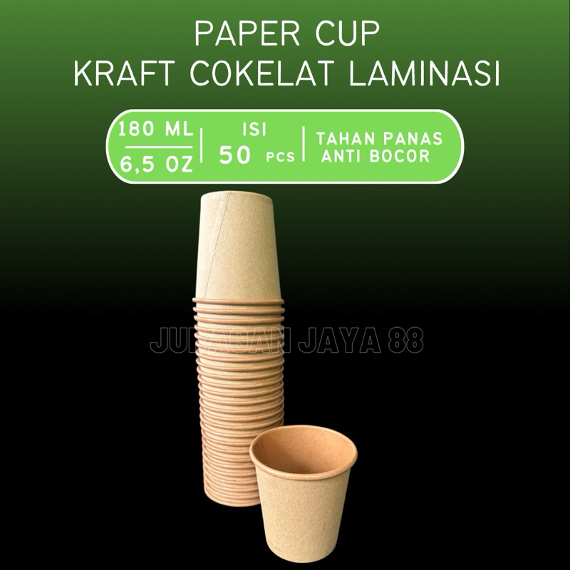 Jual (50pcs) Paper Hot Cup Kraft Coklat Laminasi 6,5 Oz (180ml) | Cup ...