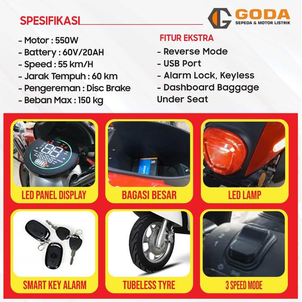 Jual GODA 210 TURTLE Motor Listrik 60V/20AH 60V 20AH Sepeda Listrik ...