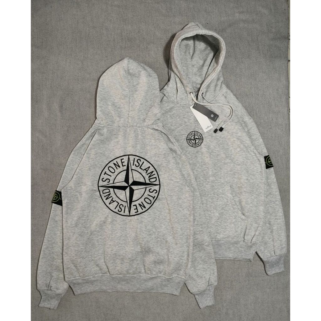 Stone Island Hoodie Sweatshirt Unisex Full Bordir Premium Fleece Hoodie  Stone Abu Logo Tangan