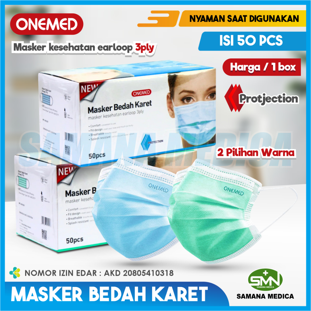 Jual Masker Bedah Karet / Masker Medis ONEMED 3PLY - Masker Earloop Box ...