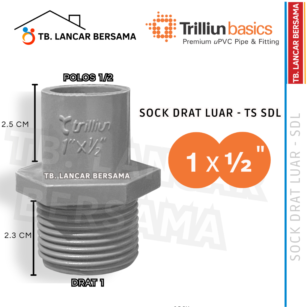 Jual SOCK DRAT LUAR (SDL) 1 x 1/2 INCHI TRILLIUN TS - VALVE SOCK ...