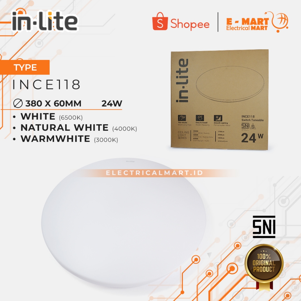Jual INLITE Kap Baret Plafon LED Ceiling Lamp 24W Bulat Outbow 3 warna ...