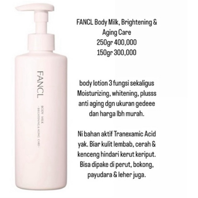 Jual FANCL Body Milk Brightening Aging Care body lotion jepang