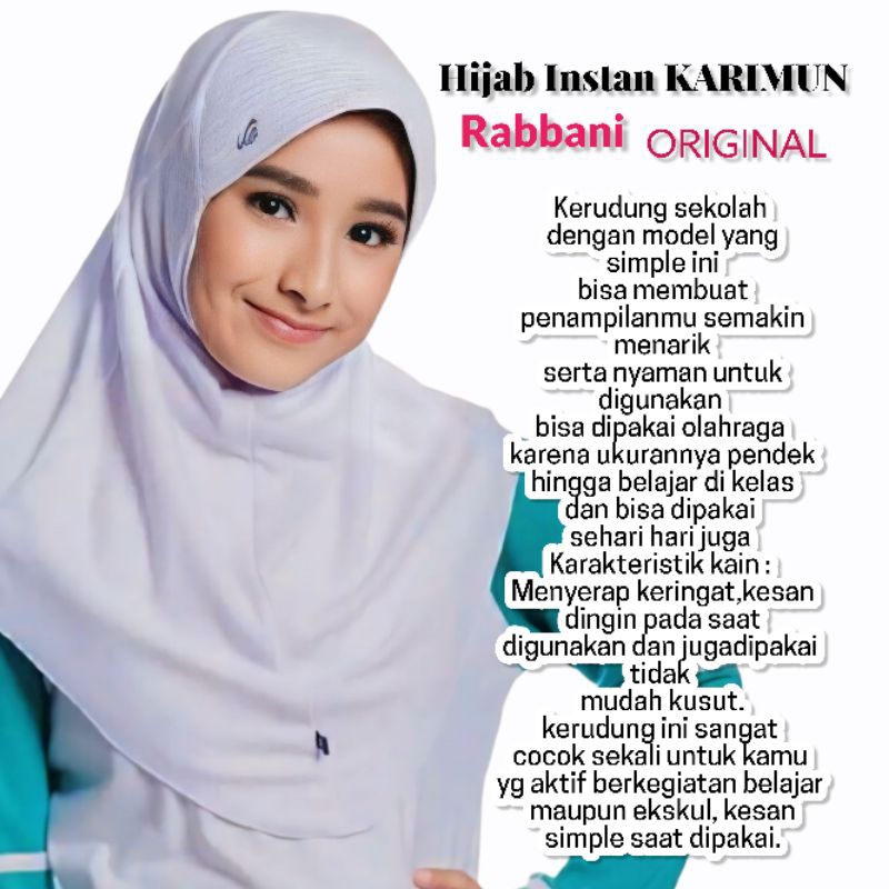 Jual RABBANI - Hijab Instant KARIMUN Al Size Cocok Untuk Sekolah Dan ...