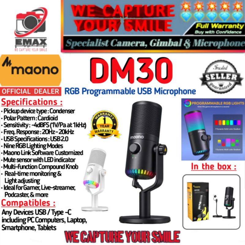 Jual MAONO DM30 RGB Programmable Gaming USB Microphone Condenser Mic ...