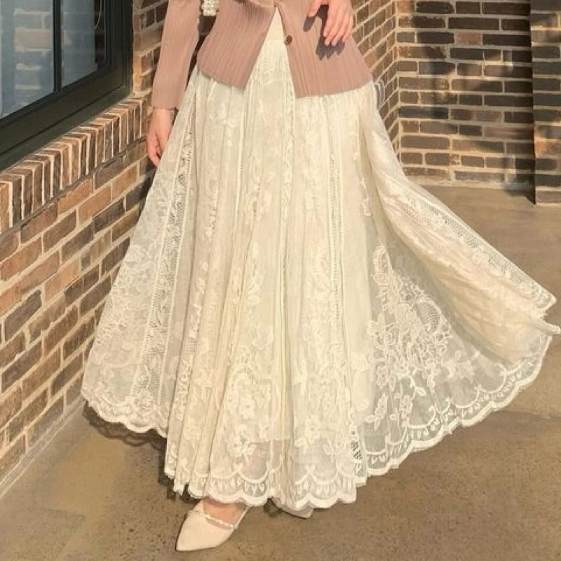 Jual CAITH.ID Rok Brukat Renda Lace Panjang Cream Wanita | Shopee Indonesia