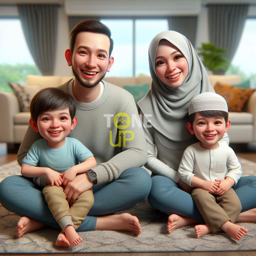 Jual Jasa Edit Foto Karikatur 3D / 4D Versi Keluarga Muslim Berhijab