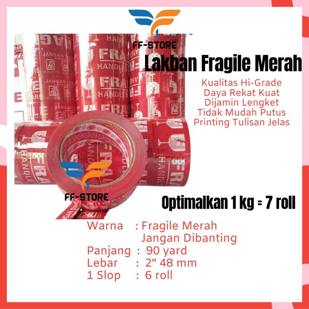 Jual Lakban Fragile Merah 90 Yard Solatip Jangan Dibanting Putih 2 Inch ...