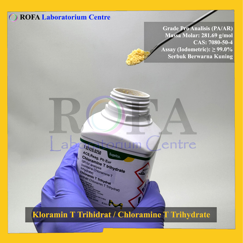 Jual Kloramin T Trihidrat / Chloramine T Trihydrate / CH3C6H4SO2NClNa ...