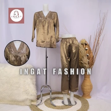 Setelan Piyama Pp Baju Tidur Dewasa Bahan Satin Model Brokat Yj 24