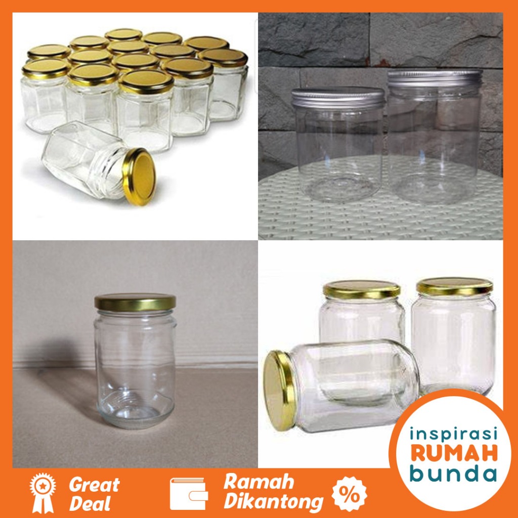 Jual Toples Lebaran Jar Kaca Kecil Besar Kue Snack Bening Tutup Aluminium Gold Tebal Silinder