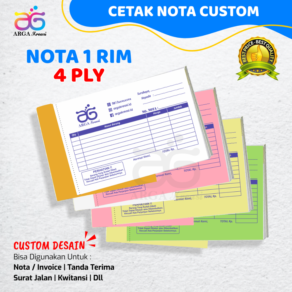 Jual Cetak Nota Ncr Rangkap 4 Ply Custom 1 Rim Kwitansi Toko Surat Jalan Invoice Tanda Terima 5232